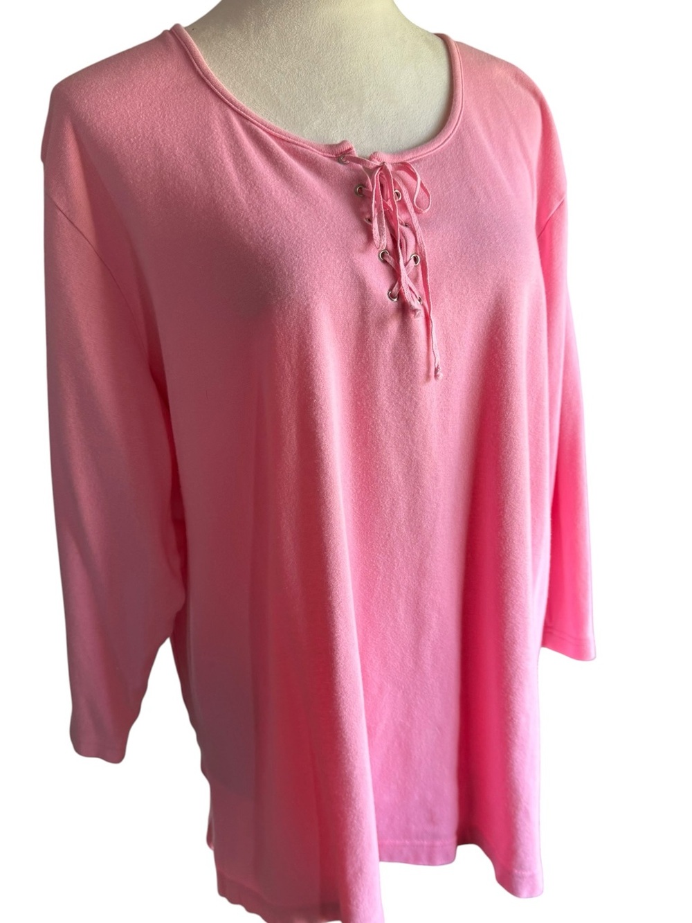 Carolyn Taylor Women's Pink Lace-Up Top with 3/4 Length Sleeves